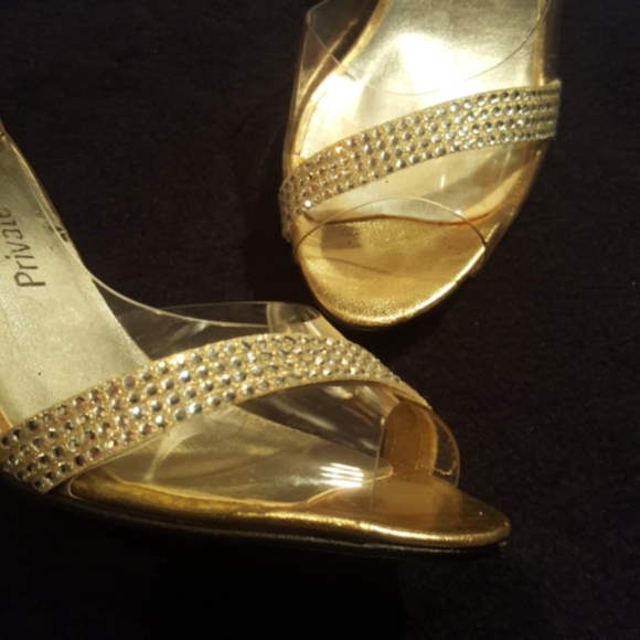 PRIVATE COLLECTION ♡ Gorgeous Gold|Clear Embellished Bling Slingback Heels 5.5 - Picture 8 of 13
